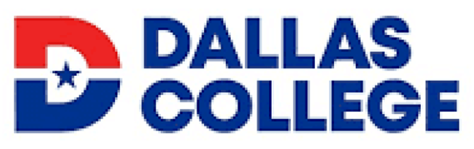 Dallas College logo featuring a stylized "D" in red and blue, representing the institution's commitment to education and community engagement.