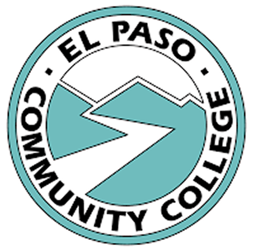 El Paso Community College logo featuring a geometric design with mountains and a pathway, symbolizing education and growth.