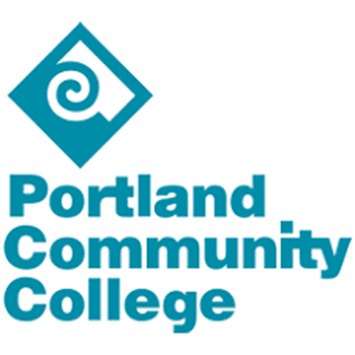 Portland Community College logo featuring a stylized swirl design above the institution's name, representing educational services and community involvement.