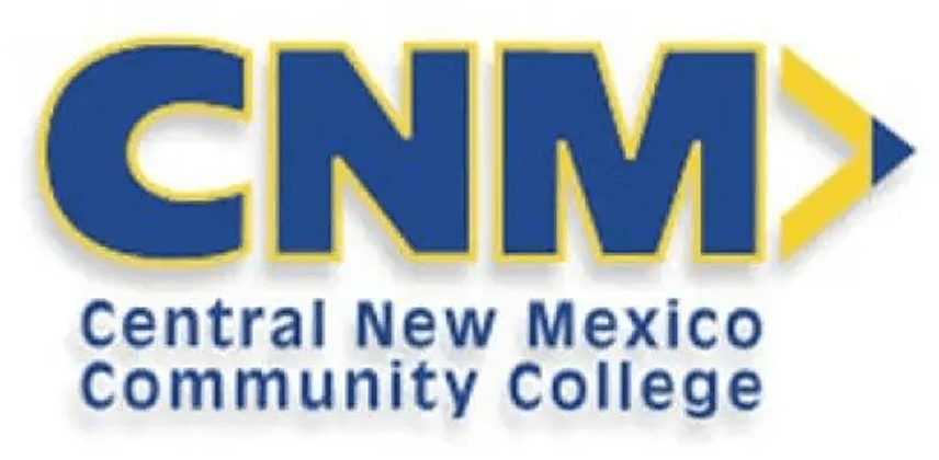 Central New Mexico Community College logo featuring "CNM" in blue and yellow, emphasizing educational opportunities in New Mexico.